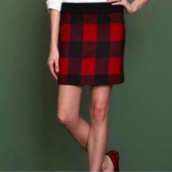 J. Crew Red & Black Buffalo Check Plaid 100% Wool Mini Skirt Size 10 - Picture 15 of 16